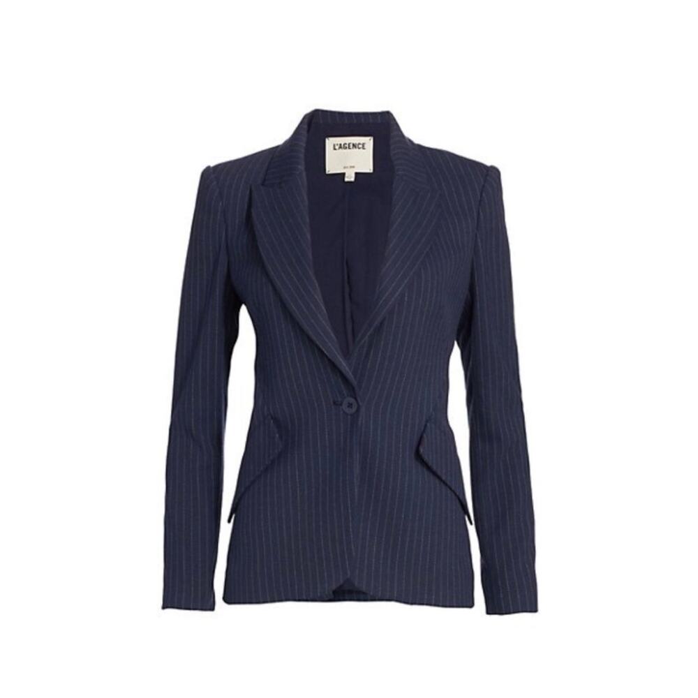 L'Agence Chamberlain Blue Pinstripe Blazer Single Button Tailored Fit Size‎ 12 - Picture 2 of 10